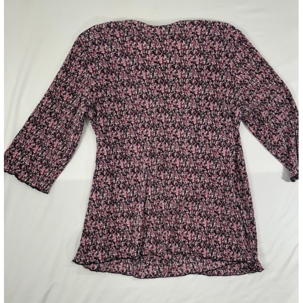 Dressbarn Blouse Women 2X Pink Tunic Faux Wrap 3/4 Sleeve Knit Floral 6-7252DR - Picture 7 of 8